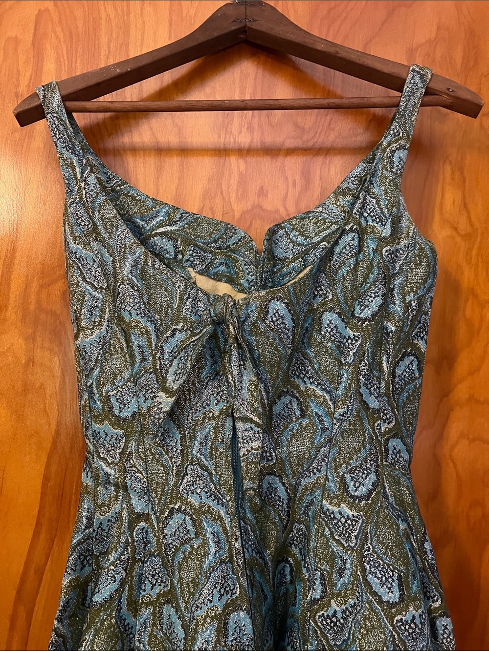 Vintage Mam’selle Teal and Green brocade with gold metallic midi dress - Picture 5 of 7